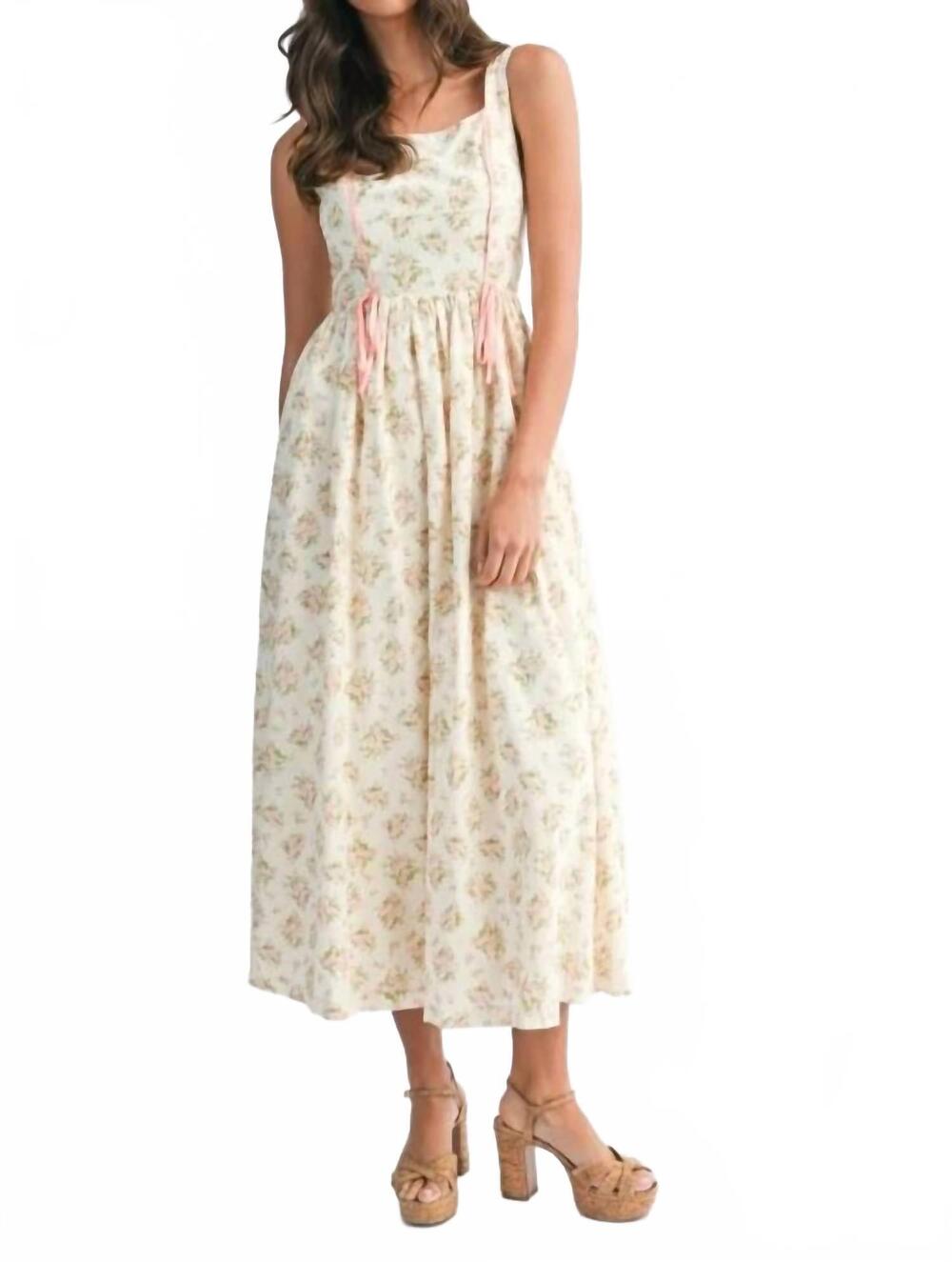 NEW MABLE floral print square neck contrast piping dress in pink - Picture 3 of 5